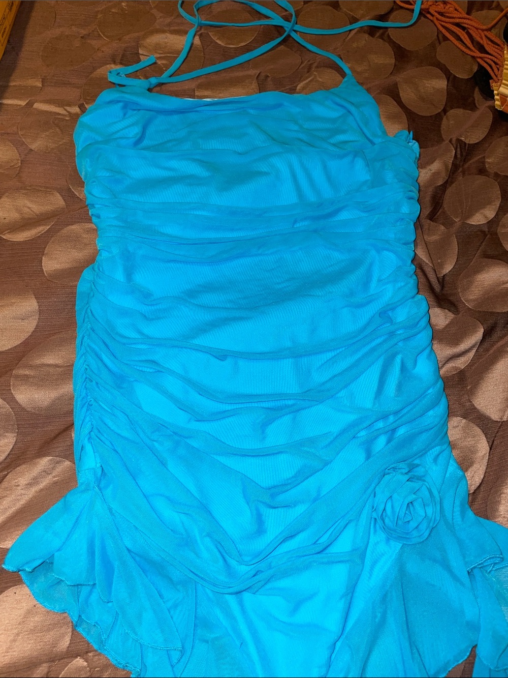 Blue Ruched Halter Dress - , Women Dresses
